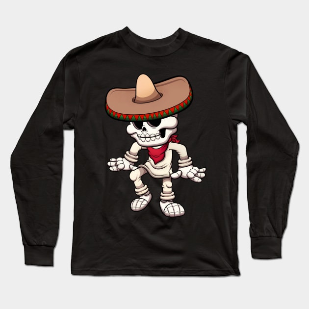 Dancing Mexican Skeleton Long Sleeve T-Shirt by TheMaskedTooner